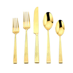 Frank Lloyd Wright Tree of Life Mirrored Gold 18/10 Stainless Steel 20 Piece Flatware Set