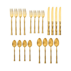 Bamboo Mirrored Gold 18/10 Stainless Steel 20 Piece Flatware Set