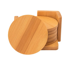 4" Bamboo Round 6-Coaster Set with Holder