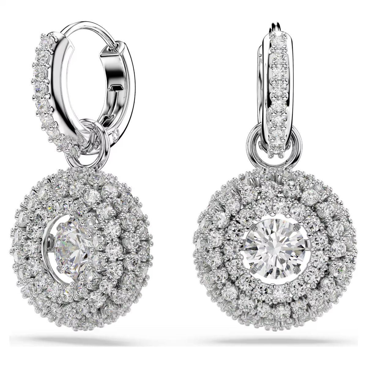 Sublima drop earrings Round cut, White, Rhodium plated