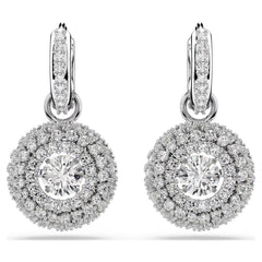 Sublima drop earrings Round cut, White, Rhodium plated