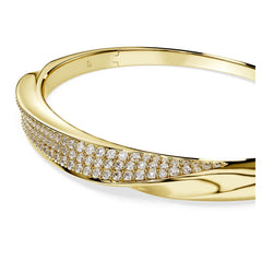 Classica bangle Round cut, White, Sterling silver, 18K gold finish