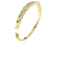 Classica bangle Round cut, White, Sterling silver, 18K gold finish