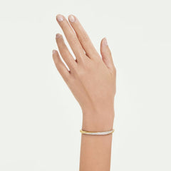 Classica bangle Round cut, White, Sterling silver, 18K gold finish