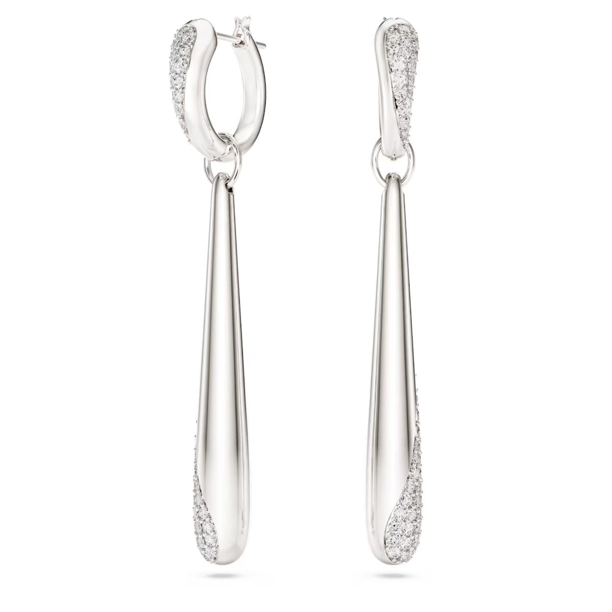 Classica drop and hoop earrings Round cut, White, Sterling silver