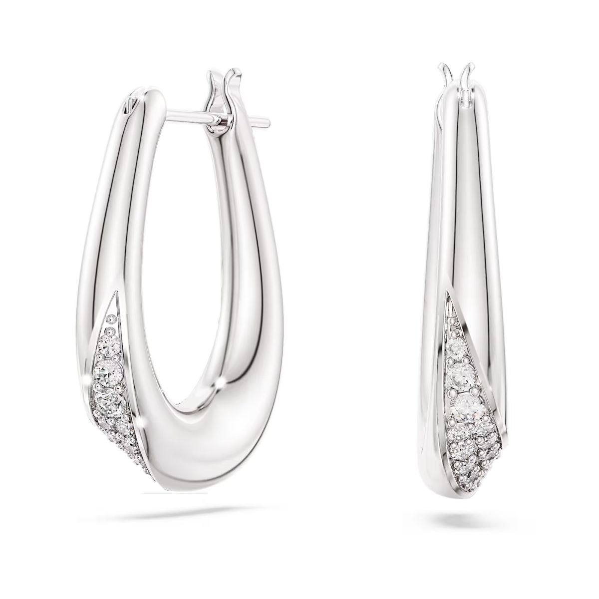 Classica hoop earrings Round cut, Small, White, Sterling silver