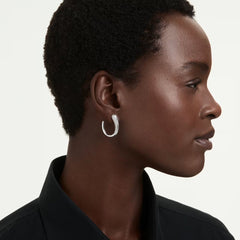 Classica hoop earrings Round cut, White, Sterling silver