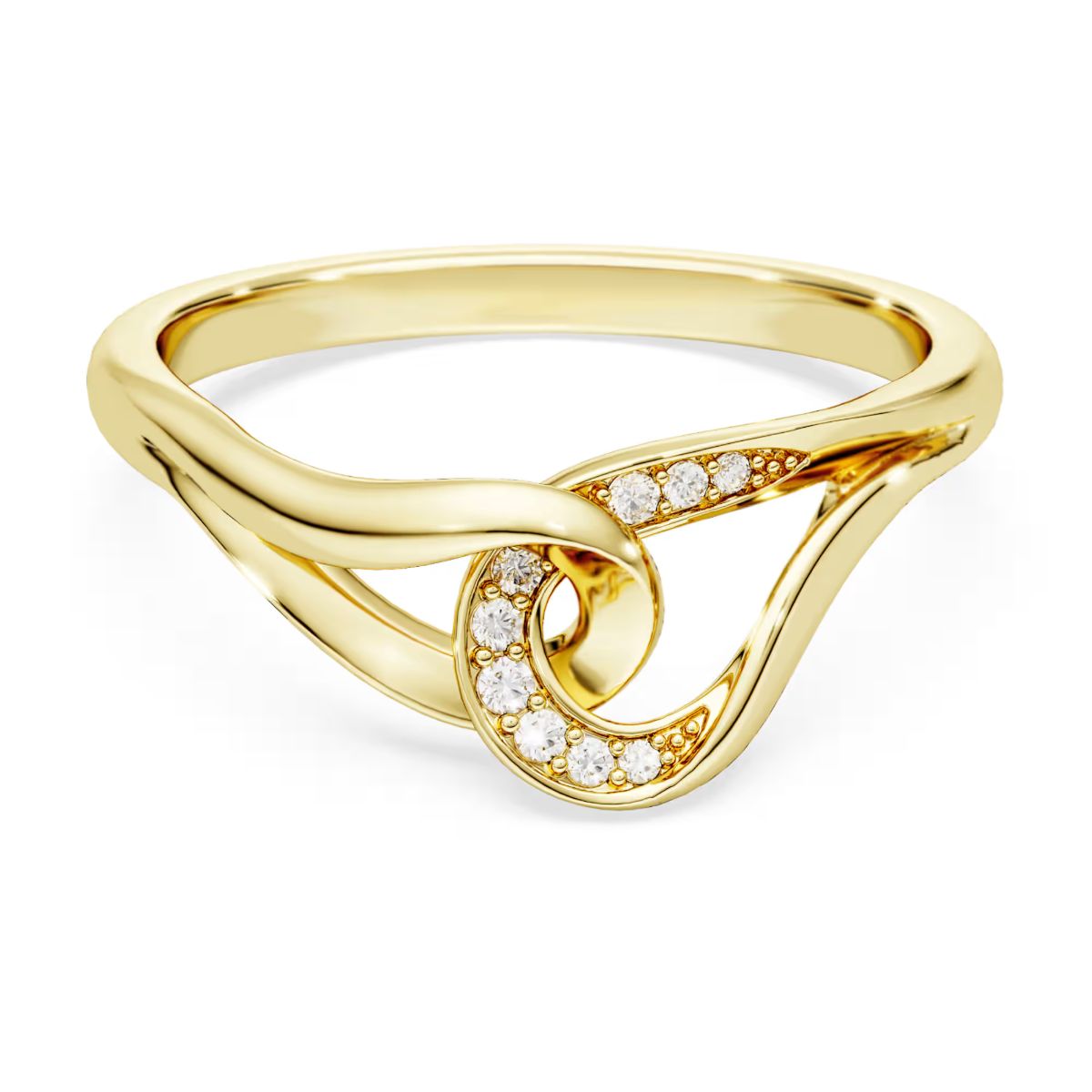 Classica ring Round cut, Interlocking, White, Sterling silver, 18K gold finish