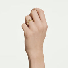 Classica ring Round cut, Interlocking, White, Sterling silver, 18K gold finish