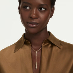 Classica Y pendant Round cut, White, Sterling silver, 18K gold finish