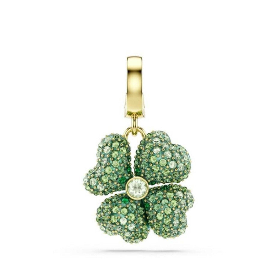 Four Leaf Clover Charm, Green, Gold-tone plated