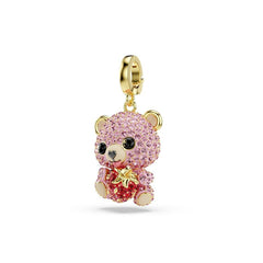 Teddy bag charm, Bear, Pink, Rhodium plated