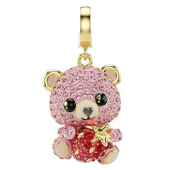 Teddy bag charm, Bear, Pink, Rhodium plated