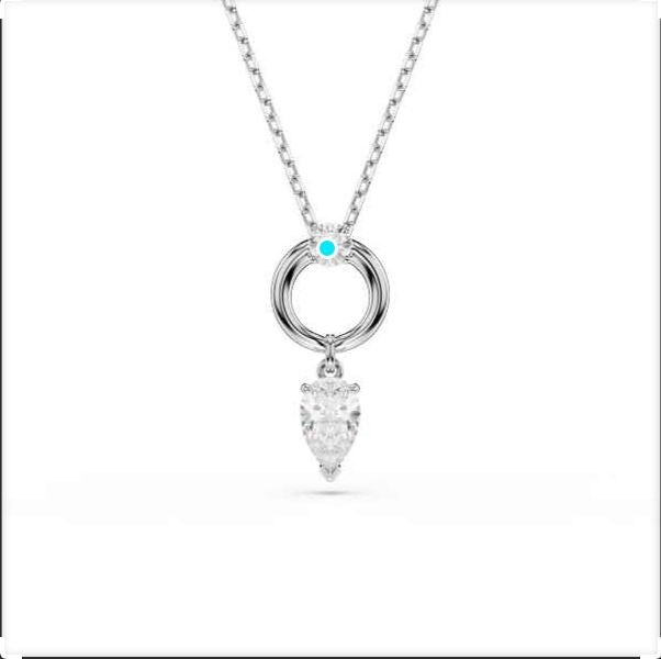Mesmera pendant, Pear cut, White, Rhodium plated