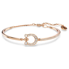 Symbolica bangle Pavé, Horse shoe, White, Rose gold-tone plated