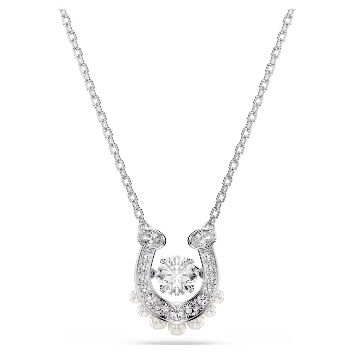 Symbolica pendant Crystal pearl, Round cut, Pavé, Horse shoe, White, Rhodium plated