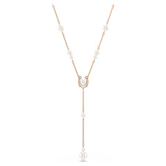 Symbolica Y necklace Crystal pearl, Pavé, Horse shoe, White, Rose gold-tone plated