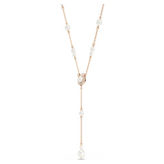 Symbolica Y necklace Crystal pearl, Pavé, Horse shoe, White, Rose gold-tone plated