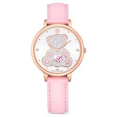 Teddy watch Swiss Made, Leather strap, Pink, Rose gold-tone finish