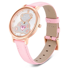 Teddy watch Swiss Made, Leather strap, Pink, Rose gold-tone finish