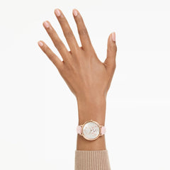 Teddy watch Swiss Made, Leather strap, Pink, Rose gold-tone finish