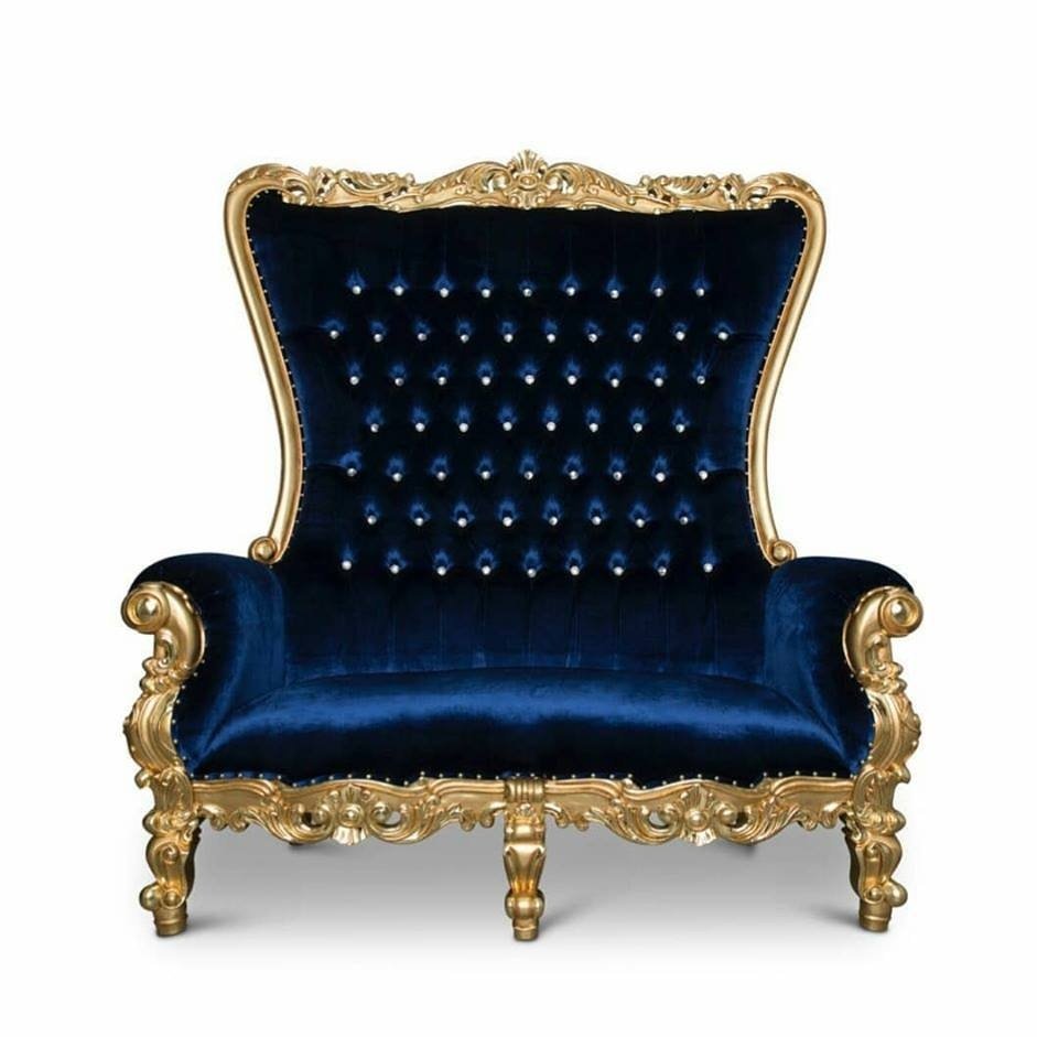 Throne Loveseat - Navy/Gold RENTAL
