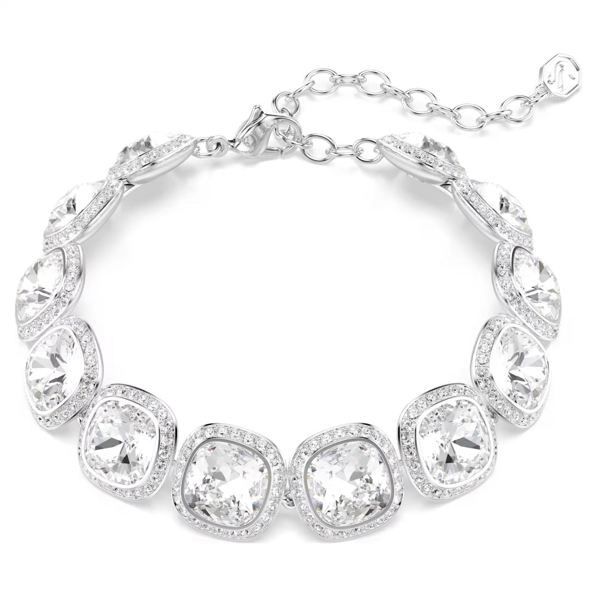 Una Angelic bracelet Cushion cut, White, Rhodium plated