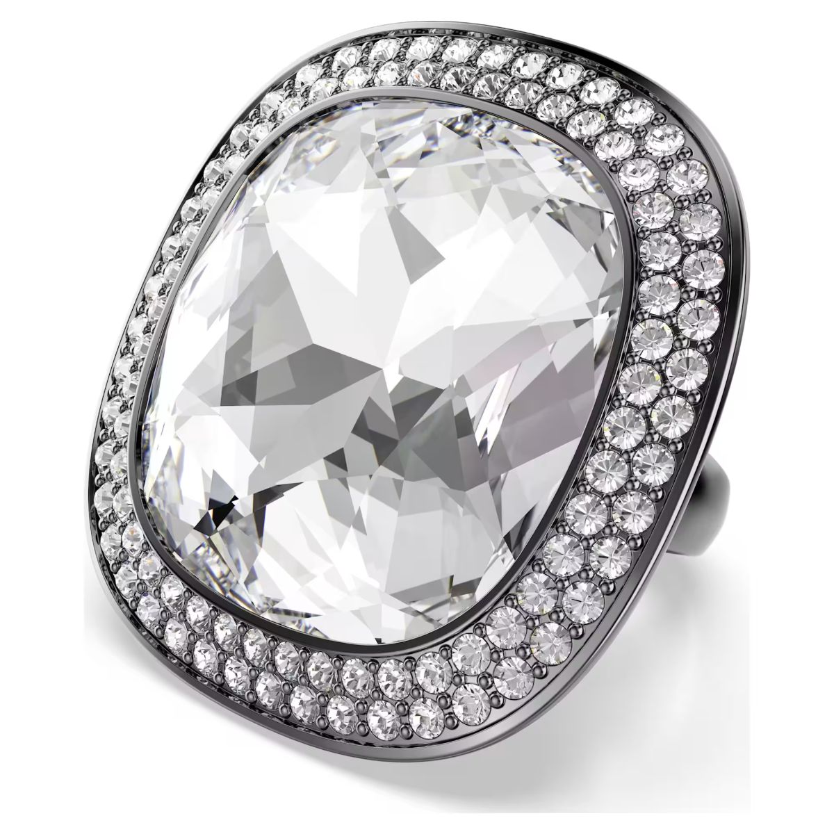Una Angelic cocktail ring Cushion cut, White, Ruthenium plated