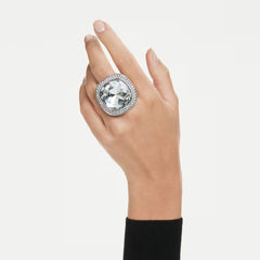 Una Angelic cocktail ring Cushion cut, White, Ruthenium plated