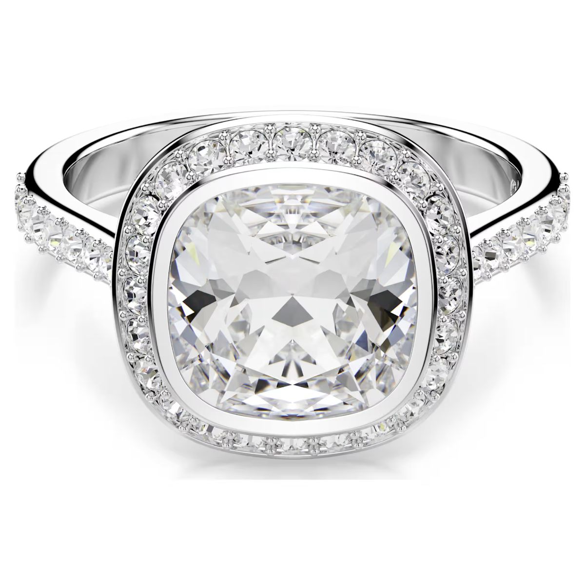 Una Angelic halo ring Cushion cut, White, Rhodium plated