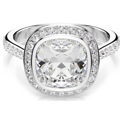 Una Angelic halo ring Cushion cut, White, Rhodium plated