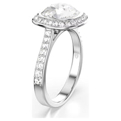 Una Angelic halo ring Cushion cut, White, Rhodium plated