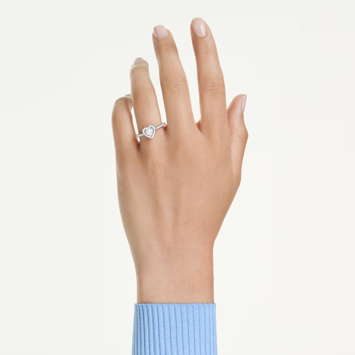 Una Angelic motif ring Mixed cuts, Heart, White, Rhodium plated