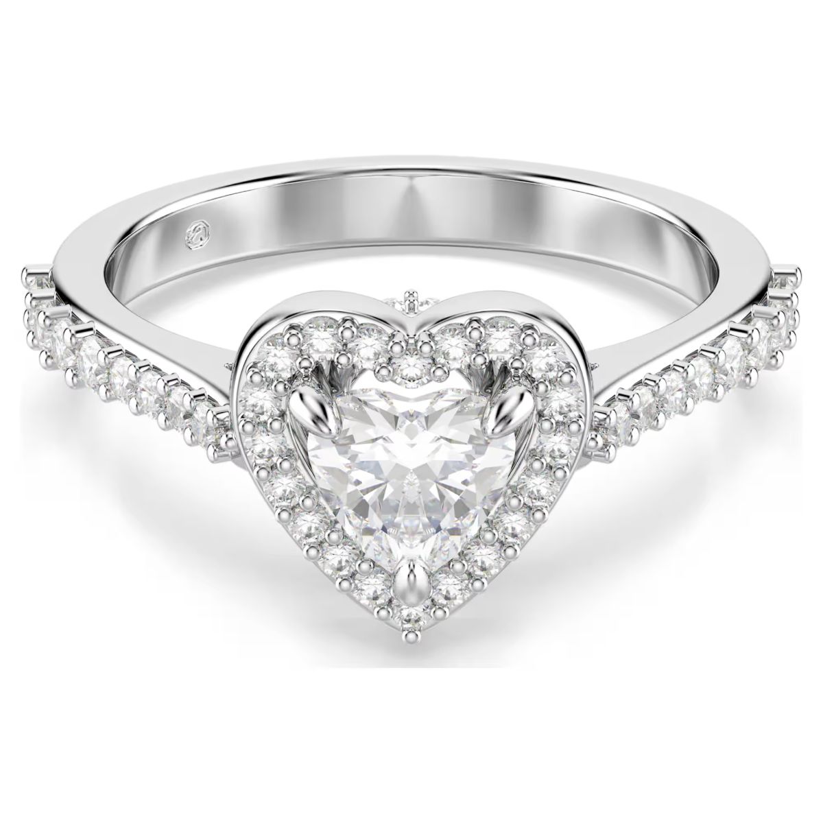 Una Angelic motif ring Mixed cuts, Heart, White, Rhodium plated