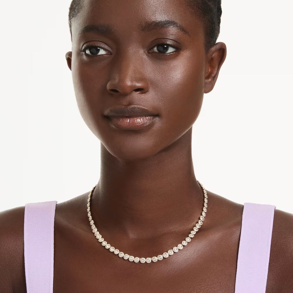 Una Angelic necklace Round cut, Small, White, Gold-tone plated