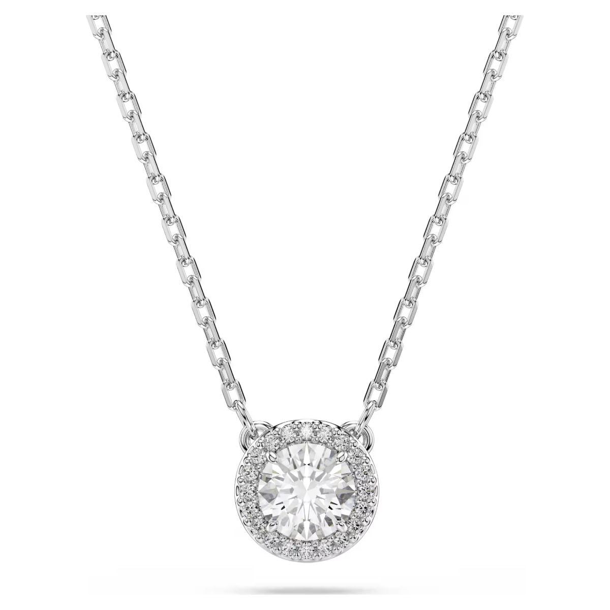 Una Angelic pendant Round cut, Pavé, White, Rhodium plated