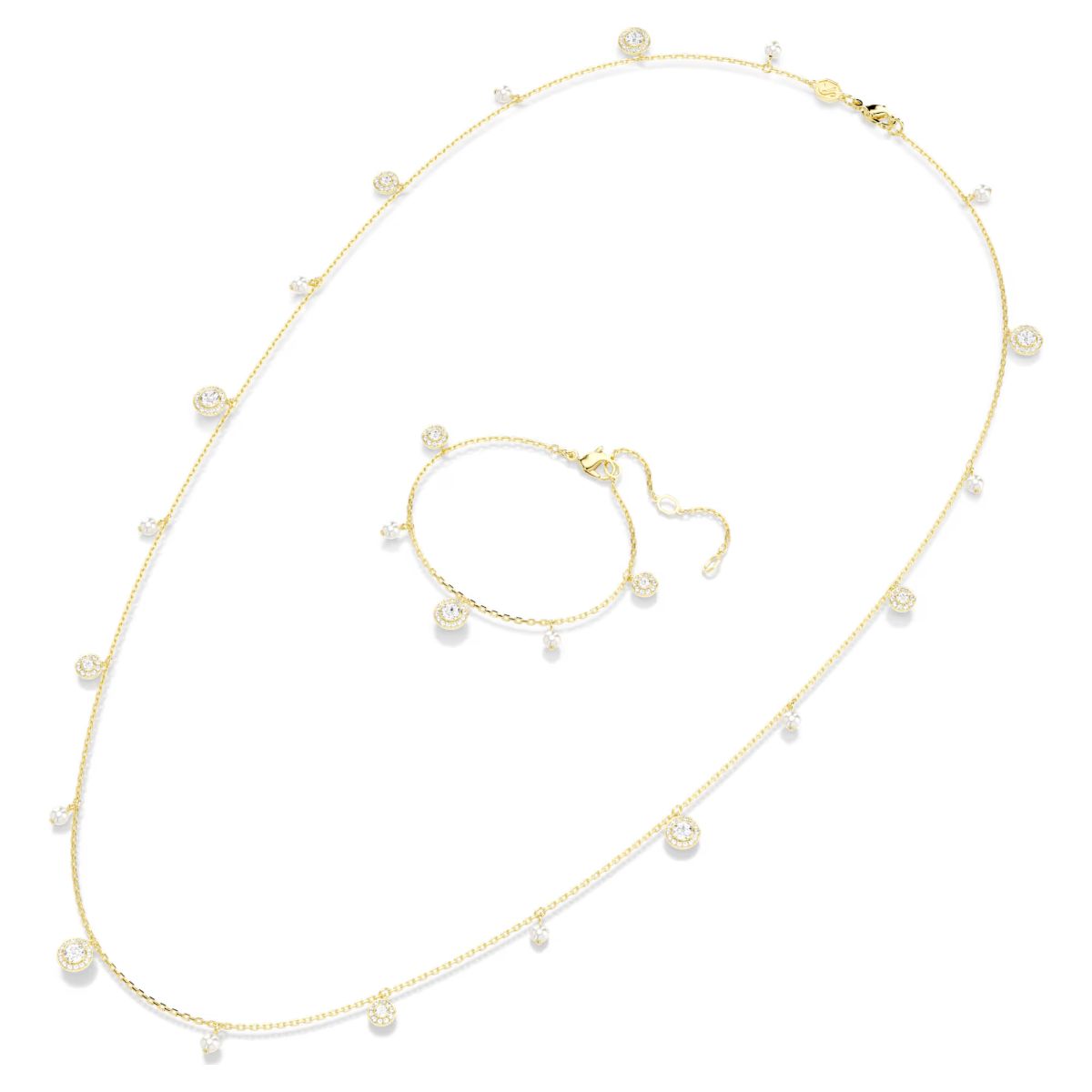 Una Angelic strandage Crystal pearl, Round cut, White, Gold-tone plated