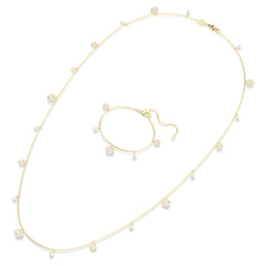 Una Angelic strandage Crystal pearl, Round cut, White, Gold-tone plated