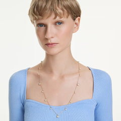 Una Angelic strandage Crystal pearl, Round cut, White, Gold-tone plated