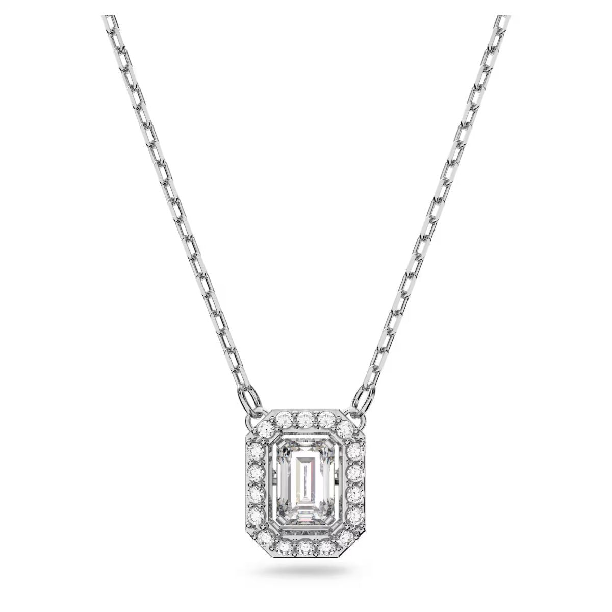 Una pendant Octagon cut, White, Rhodium plated