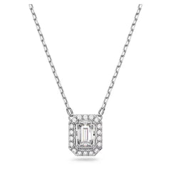 Una pendant Octagon cut, White, Rhodium plated