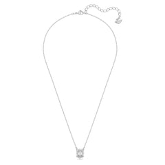Una pendant Octagon cut, White, Rhodium plated