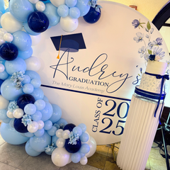 Elegant Graduate Backdrop in Blue & White