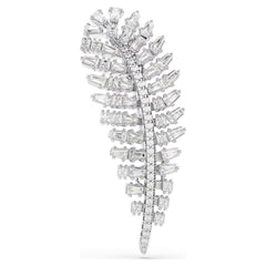 Vienna brooch Mixed cuts, Feather, White, Rhodium plated
