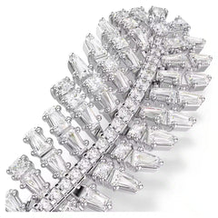 Vienna brooch Mixed cuts, Feather, White, Rhodium plated