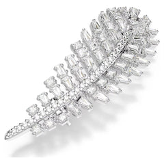 Vienna brooch Mixed cuts, Feather, White, Rhodium plated