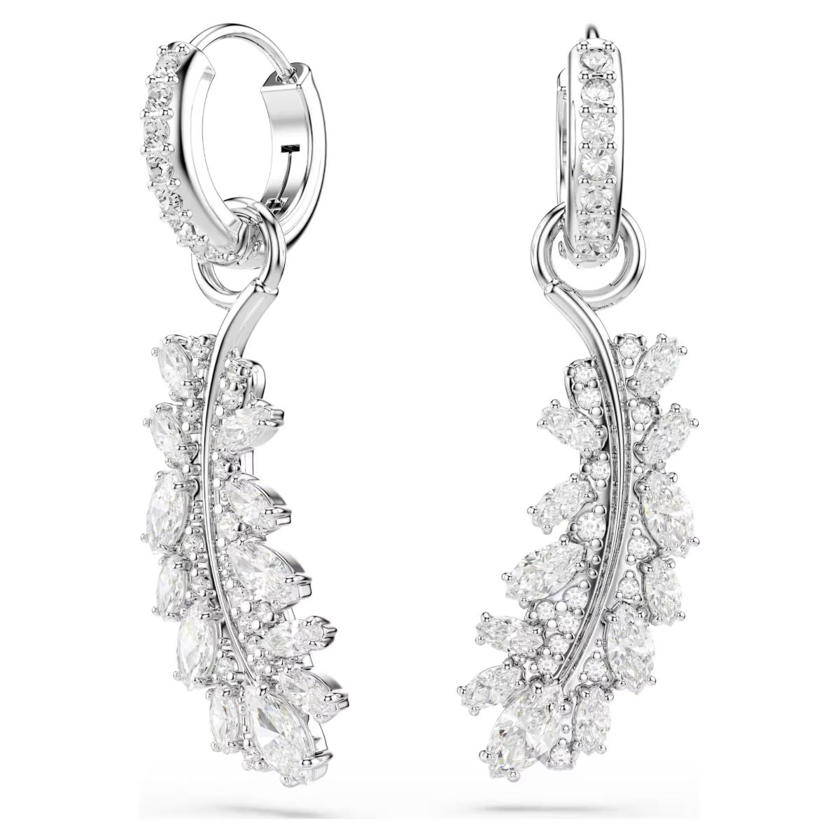 Vienna earrings Mixed cuts, Feather, White, Rhodium plated