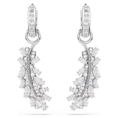 Vienna earrings Mixed cuts, Feather, White, Rhodium plated