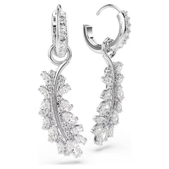 Vienna earrings Mixed cuts, Feather, White, Rhodium plated