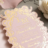 Gorgeous Shaped Foil Velvet Wedding Invitation w/ Floral Border